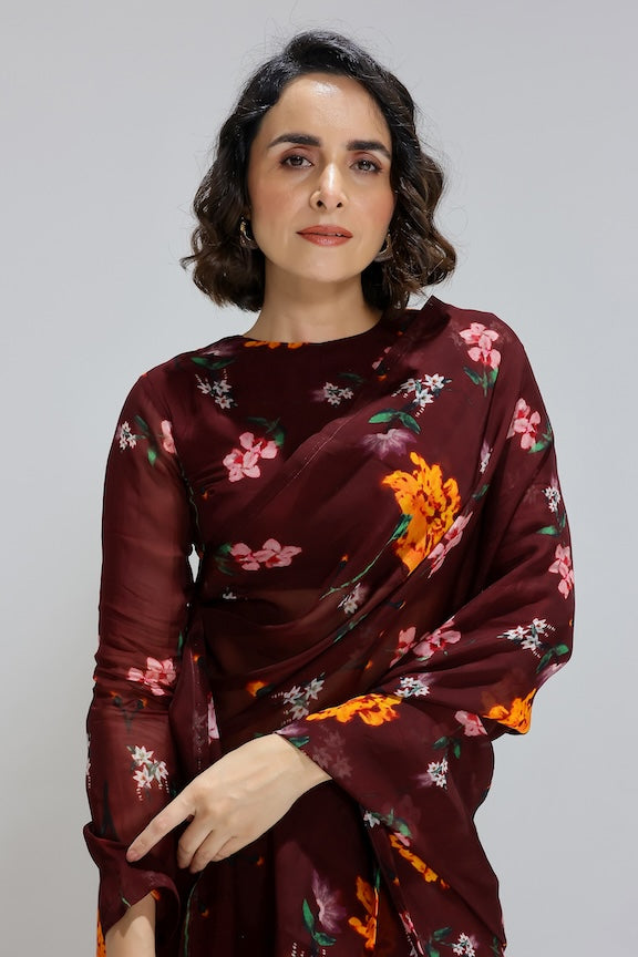 Regena Cassandrra in Scarlett organza saree