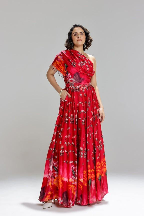 Floralia kalidar skirt with drape blouse