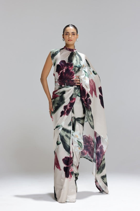 Ivy gardenia collar pallu saree