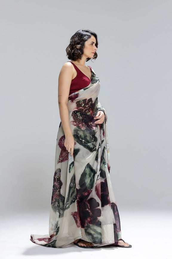 Ivy Gardenia organza saree