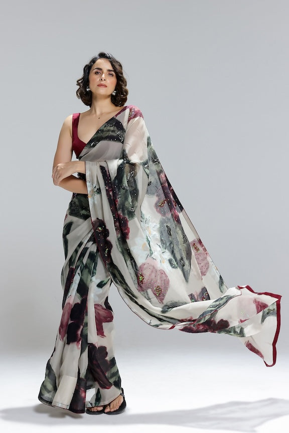 Ivy Gardenia organza saree