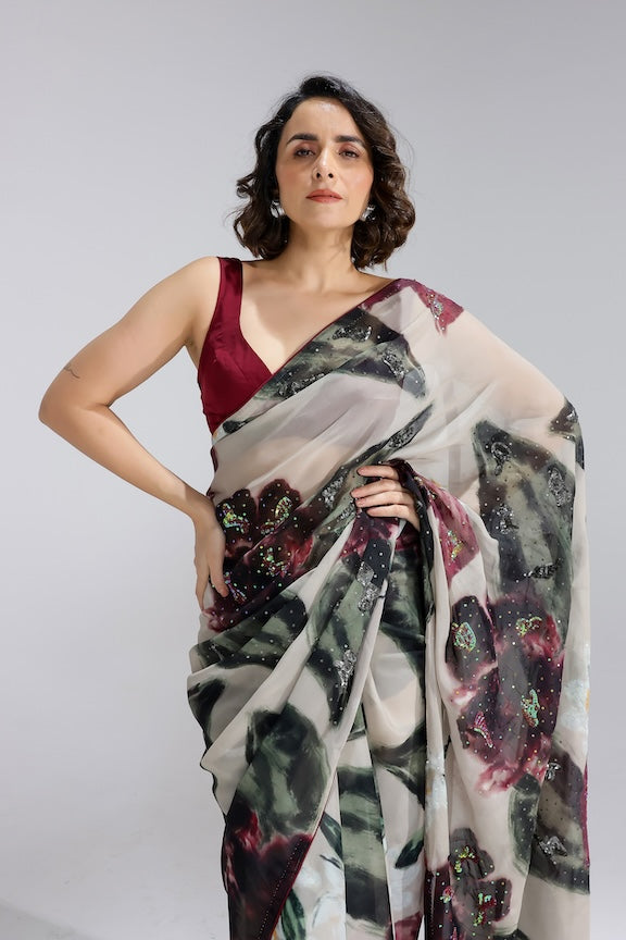 Ivy Gardenia organza saree