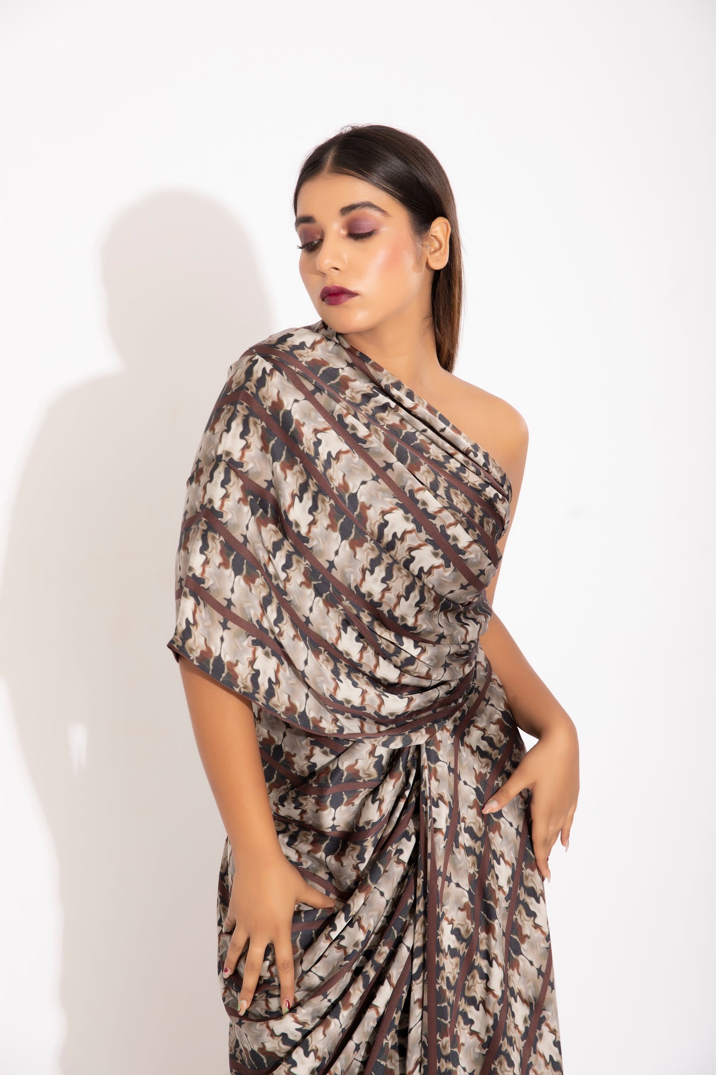 Nupur Sarvaiya in One-shoulder Gown