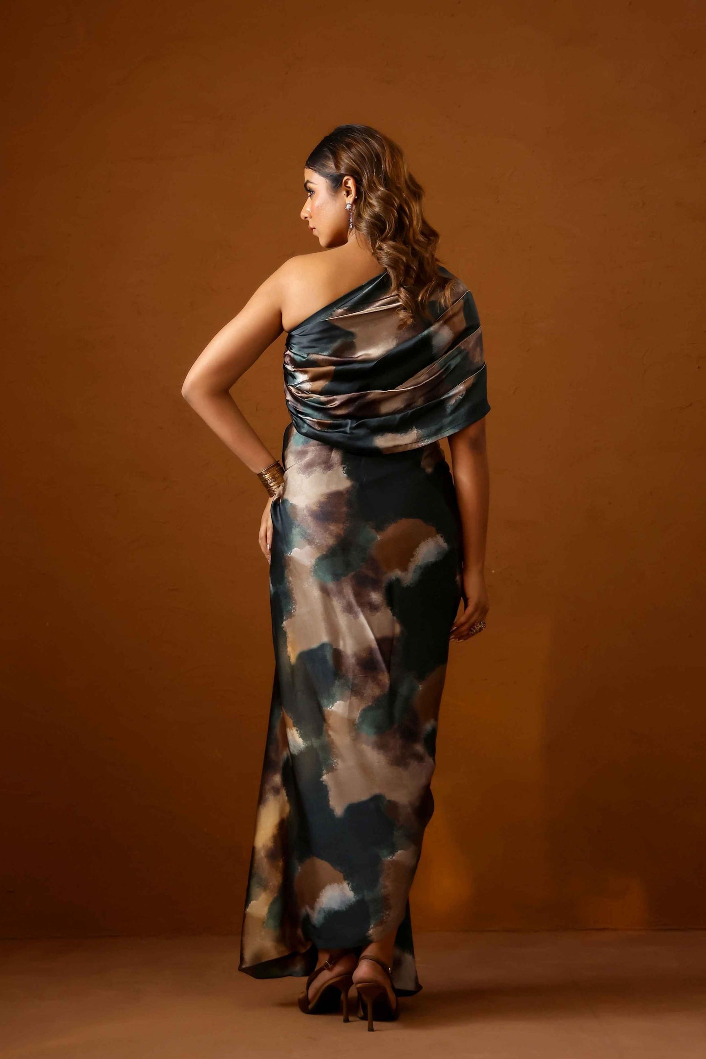 Patina one-shoulder gown
