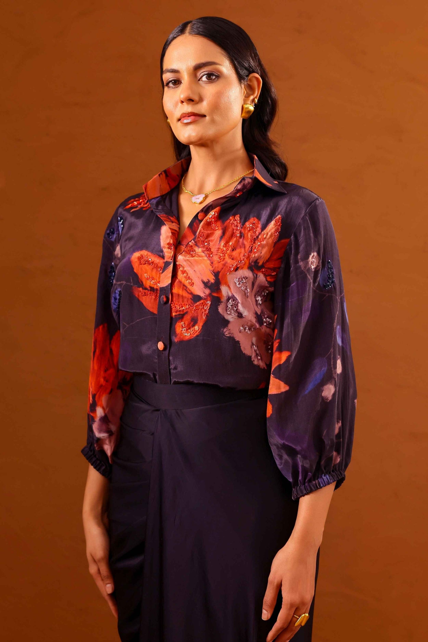 Clavo Embroidered shirt with draped skirt - Studio Surbhi