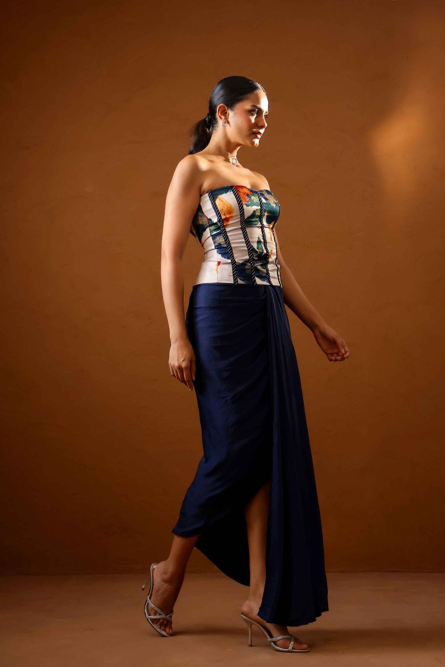 Pardesi Embroidered corset with draped skirt - Studio Surbhi