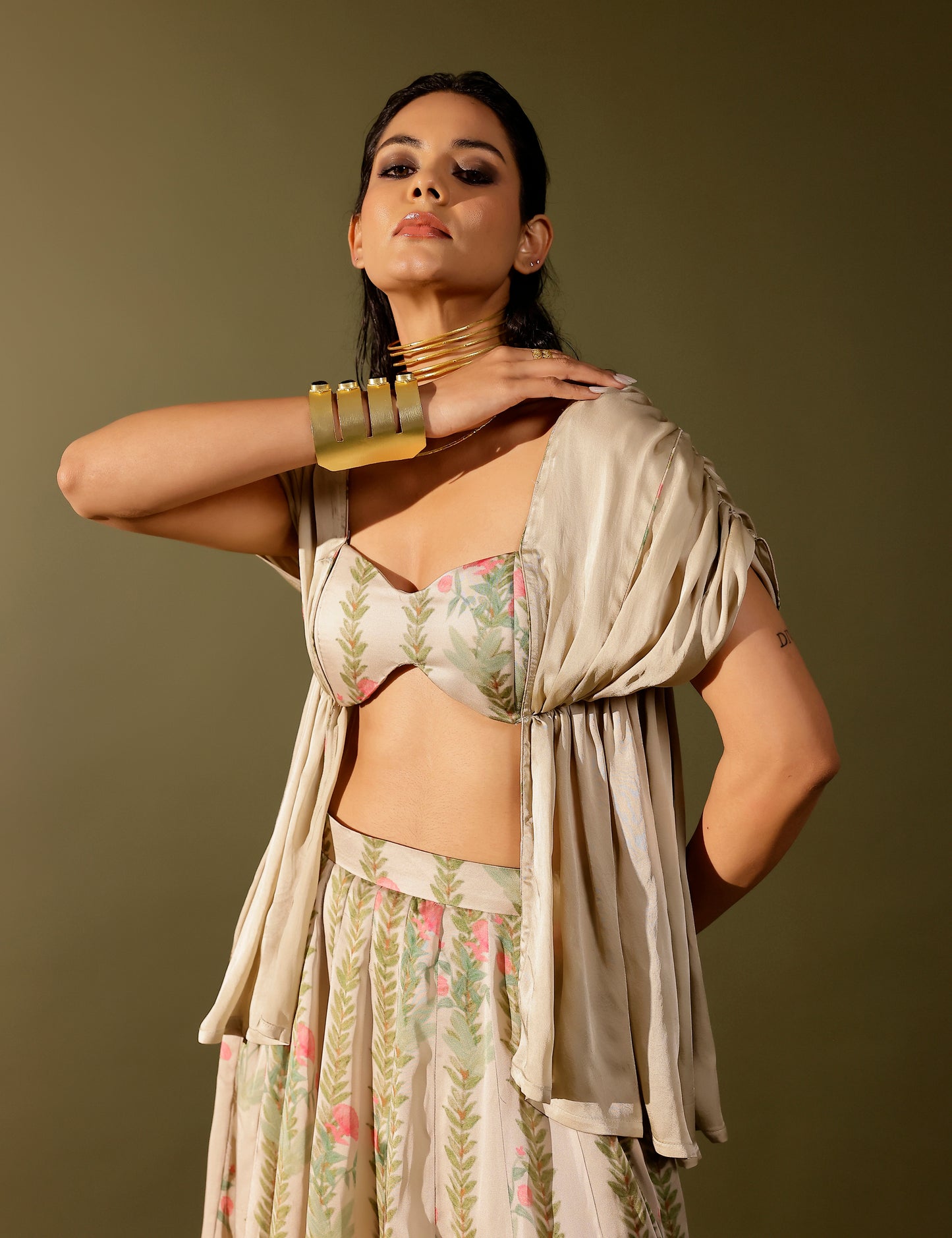 Bel Draped blouse paired with Kalidar skirt