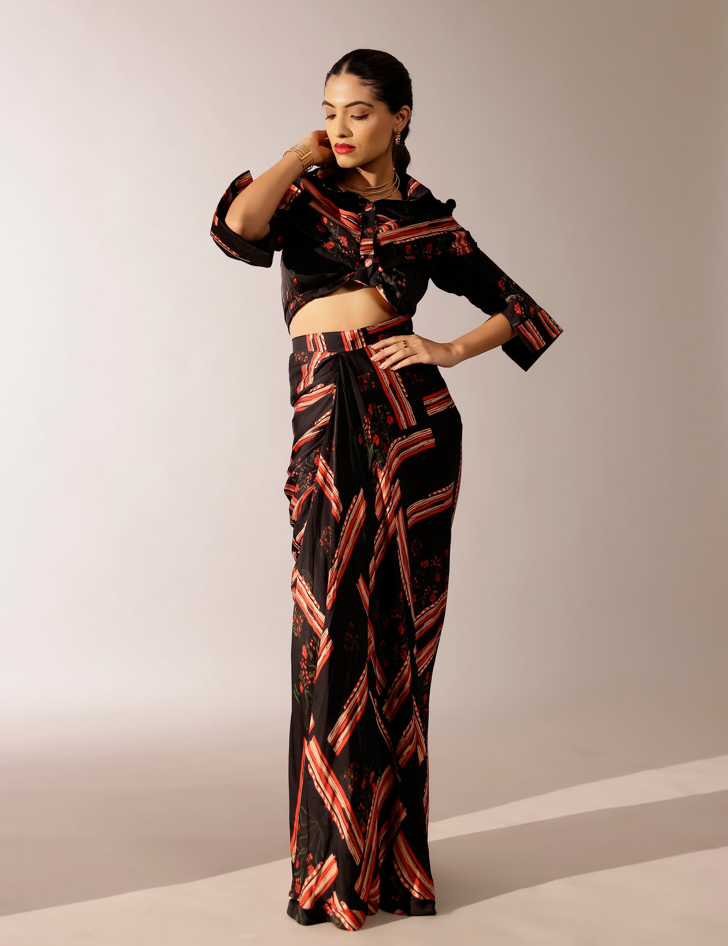 Johri shirt paired with hand draped skirt