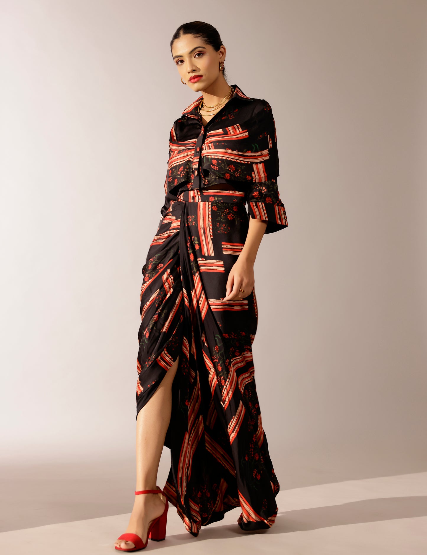 Johri shirt paired with hand draped skirt