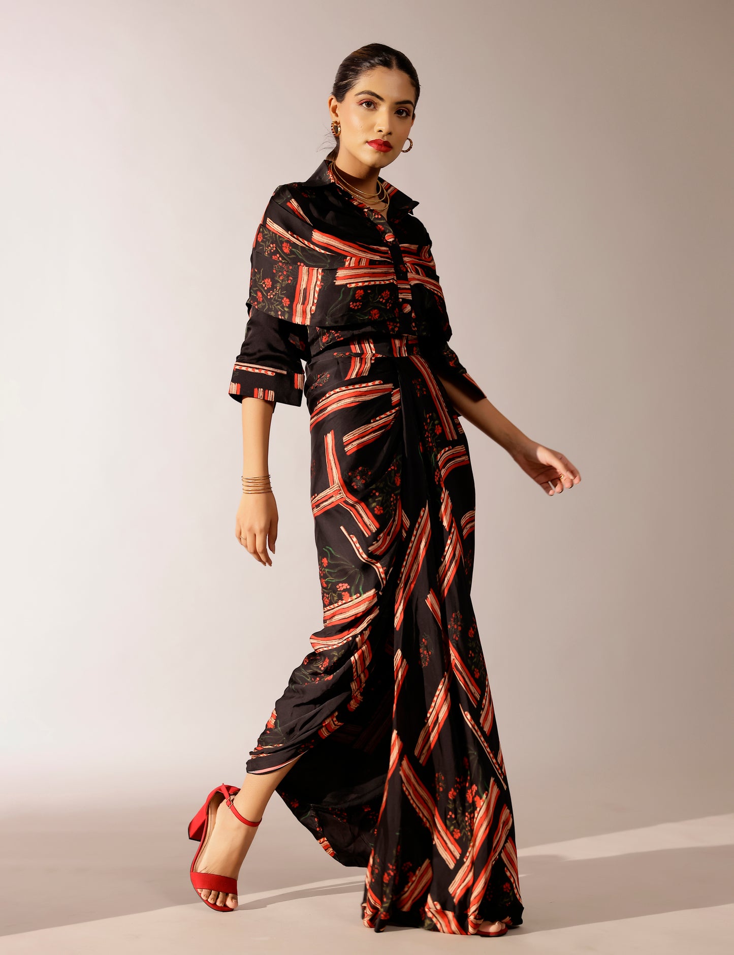 Johri shirt paired with hand draped skirt