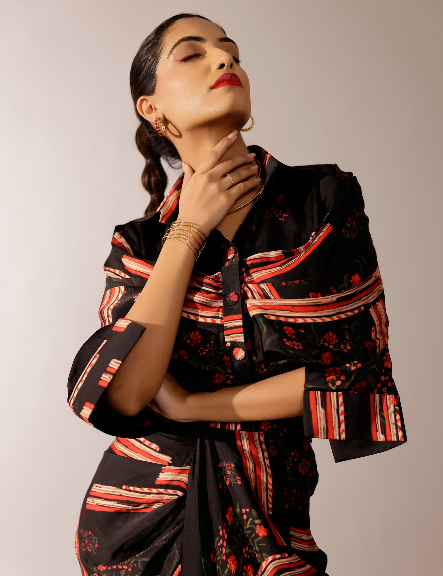 Johri shirt paired with hand draped skirt