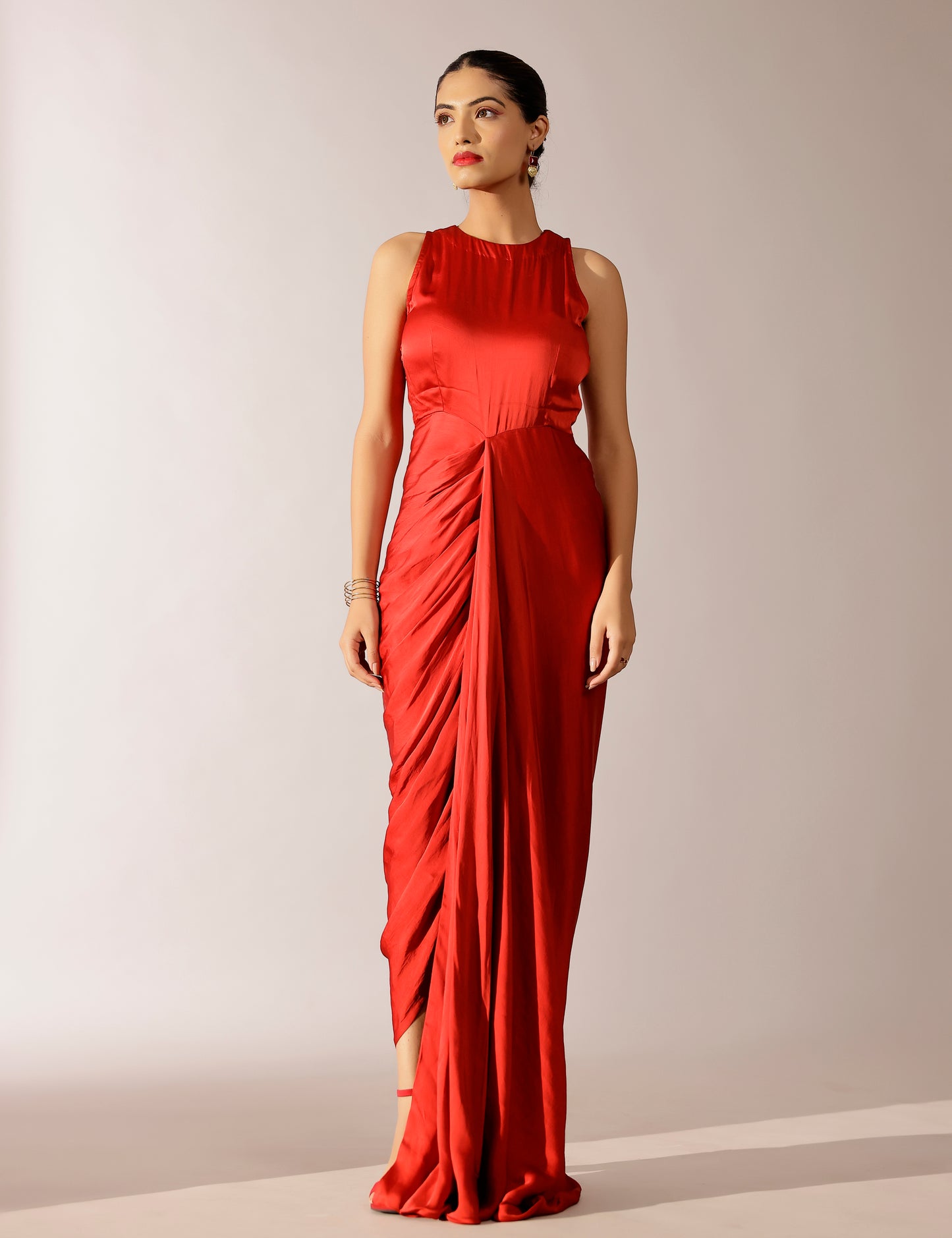 Boota print draped gown with kimono