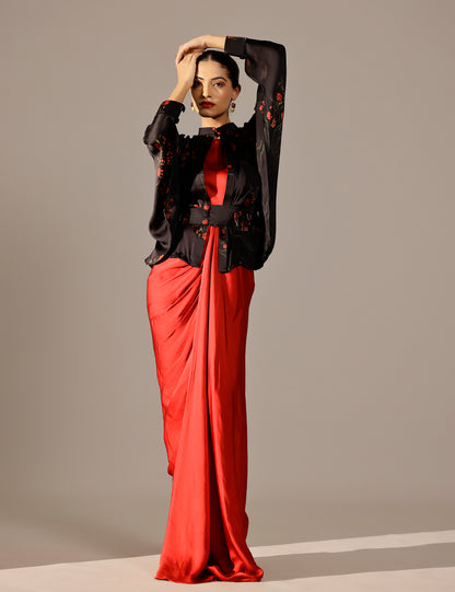 Boota print draped gown with kimono