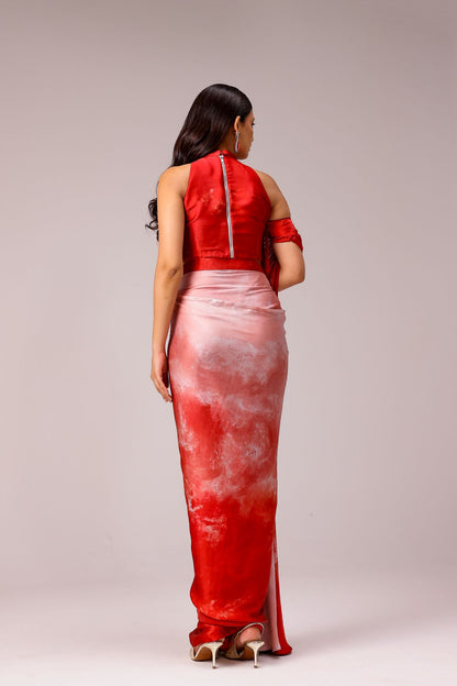 Rosette Draped Sari with Fringe Blouse