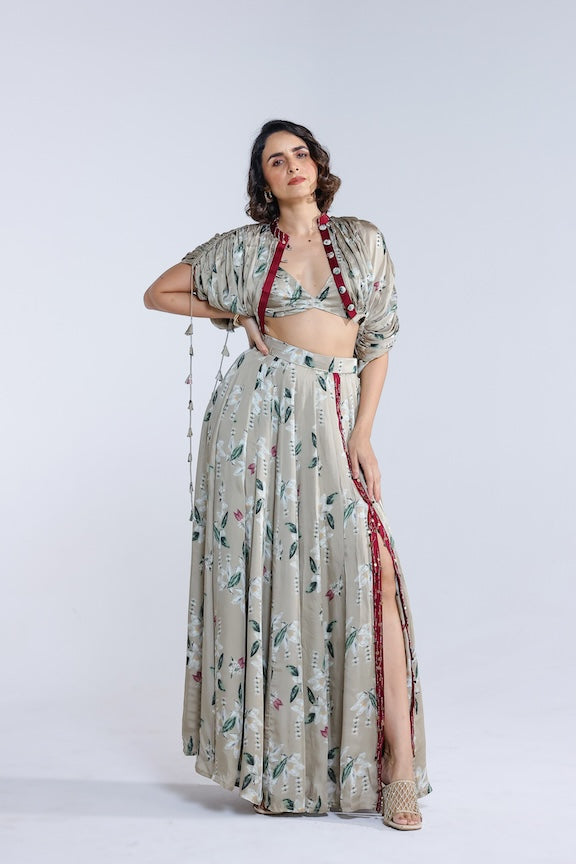 Jasmine kalidar skirt with draped jacket and blouse