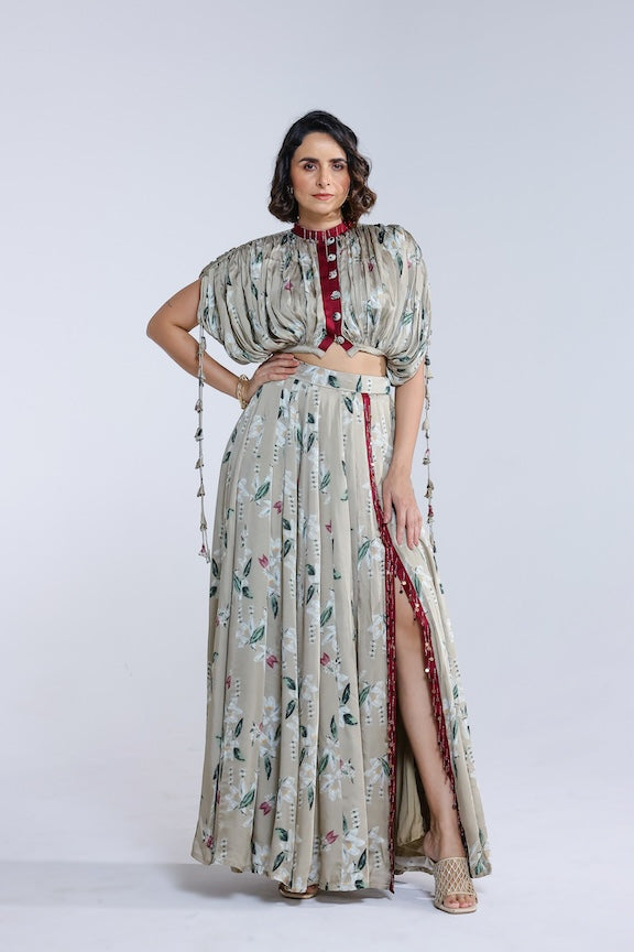 Jasmine kalidar skirt with draped jacket and blouse