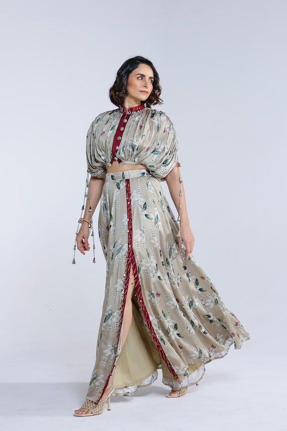 Jasmine kalidar skirt with draped jacket and blouse