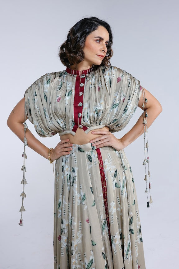 Jasmine kalidar skirt with draped jacket and blouse