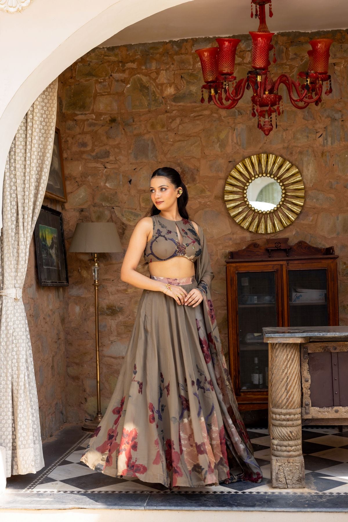 Bagicha kalidar skirt paired with an embellished blouse and dupatta