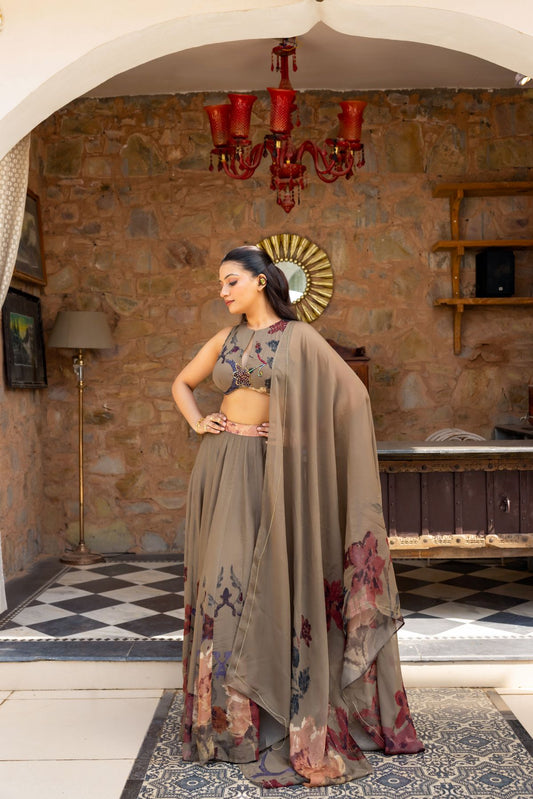 Bagicha kalidar skirt paired with an embellished blouse and dupatta