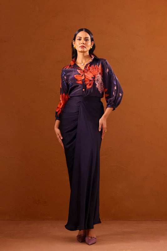 Clavo Embroidered shirt with draped skirt