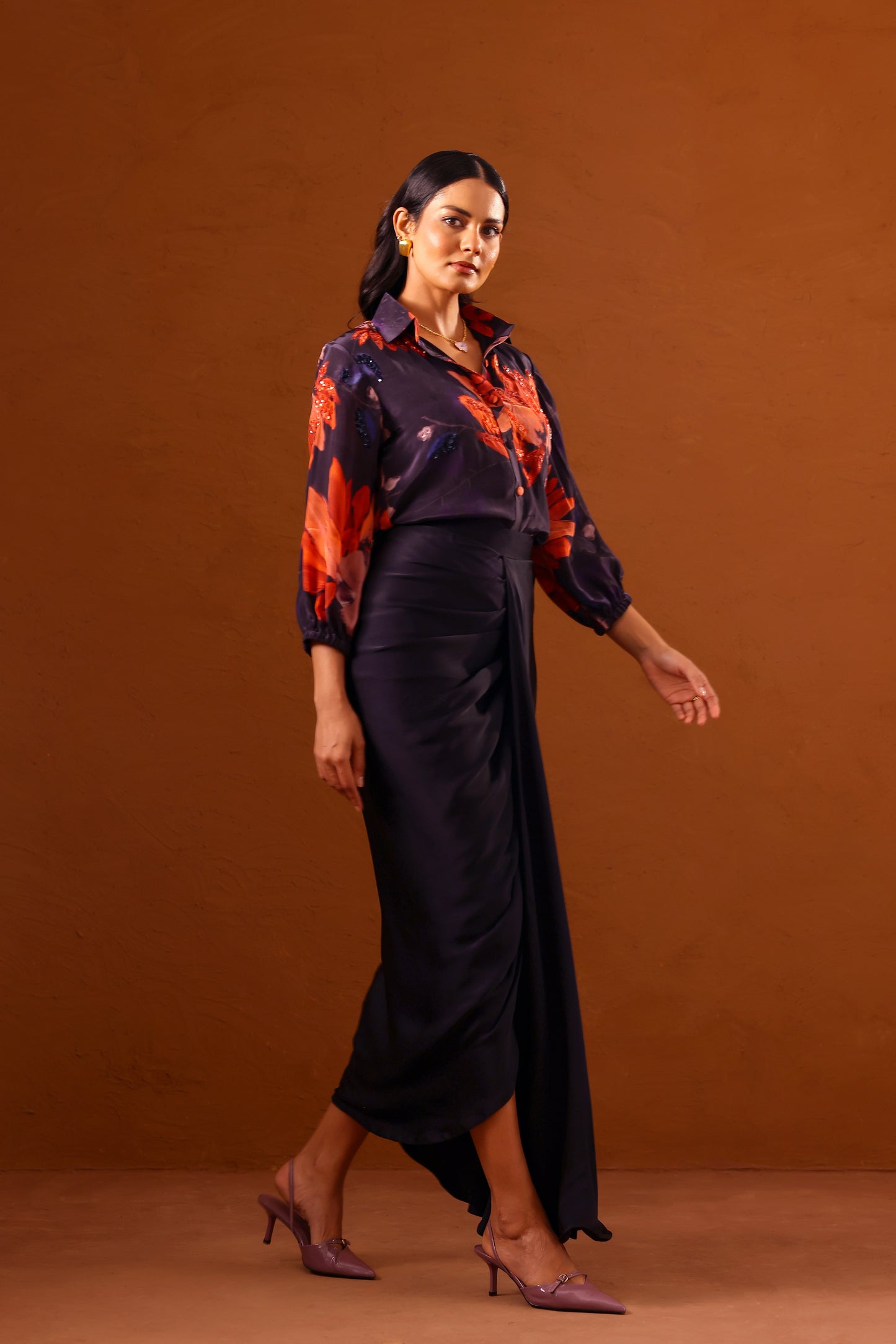 Clavo Embroidered shirt with draped skirt