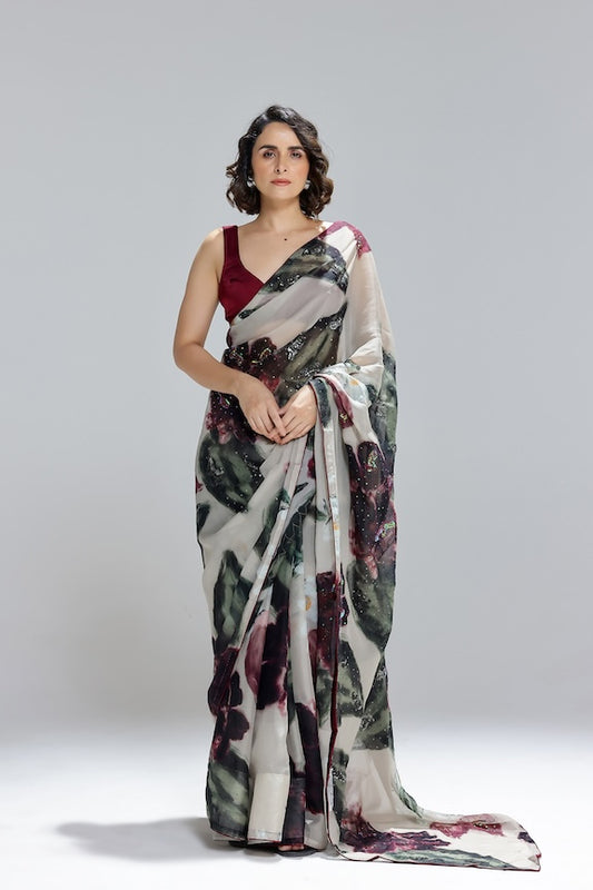 Ivy Gardenia organza saree