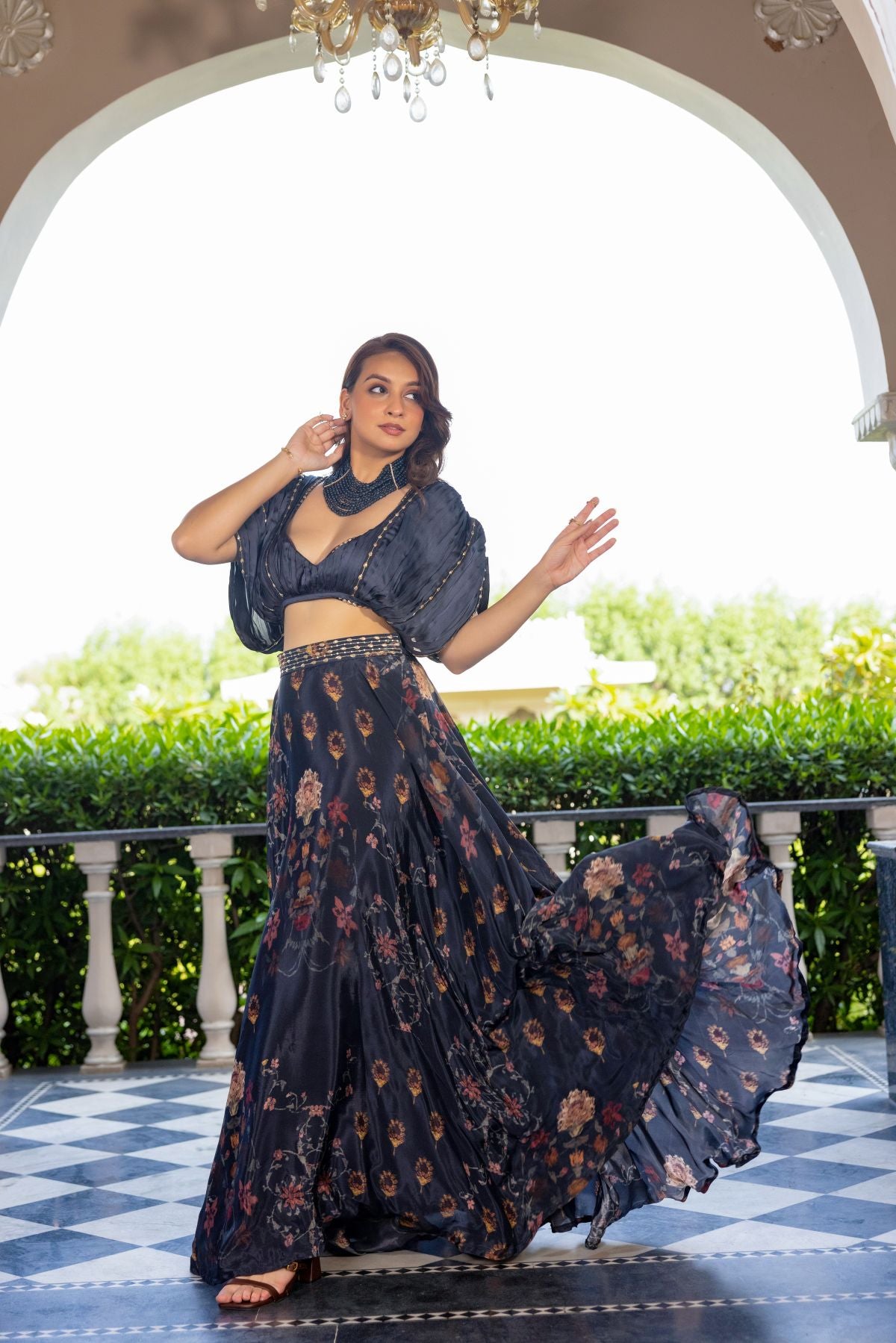 Noor skirt set paired with draped blouse