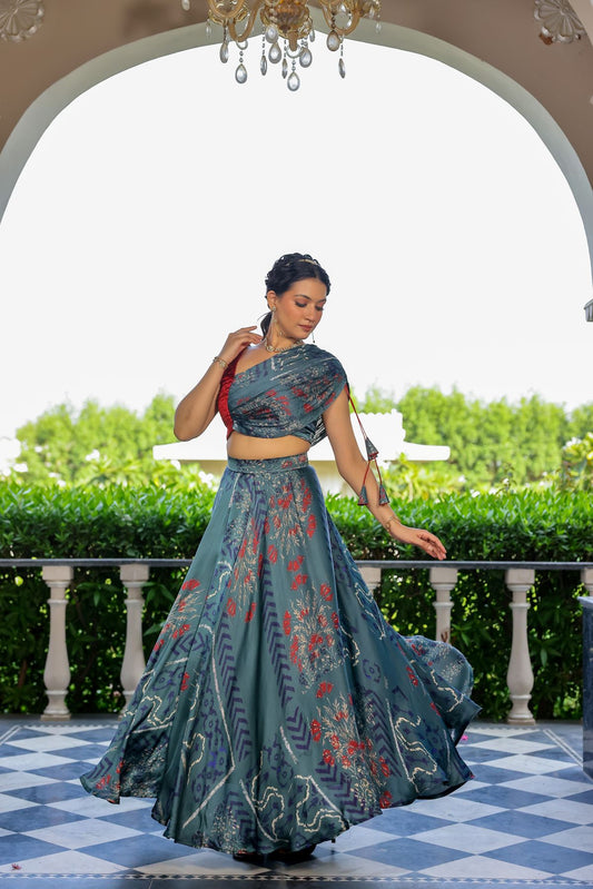 Rangrez skirt paired with a draped blouse