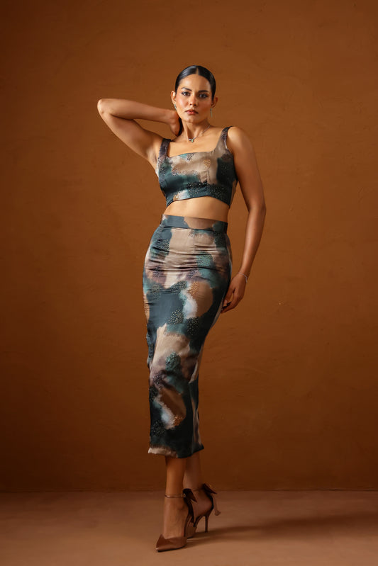 Patina Embroidered corset with midi skirt