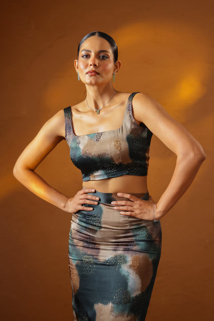 Patina Embroidered corset with midi skirt