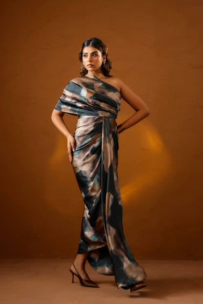 Patina one-shoulder gown