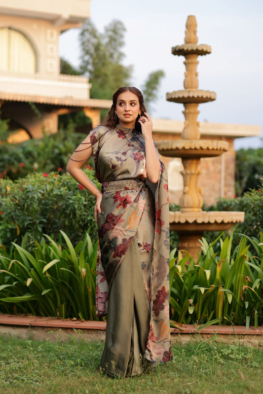 Bagicha collar pallu saree with embellished collar