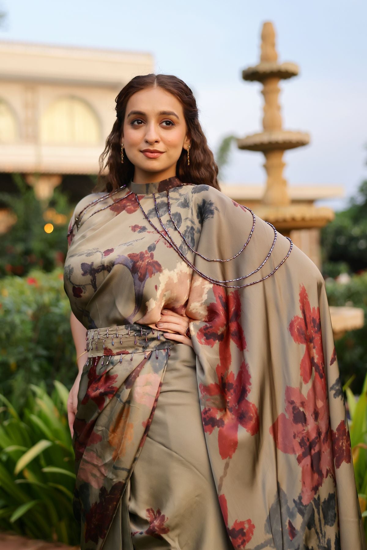 Bagicha collar pallu saree with embellished collar