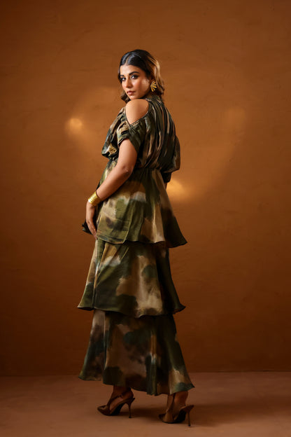 Patina hand draped gown