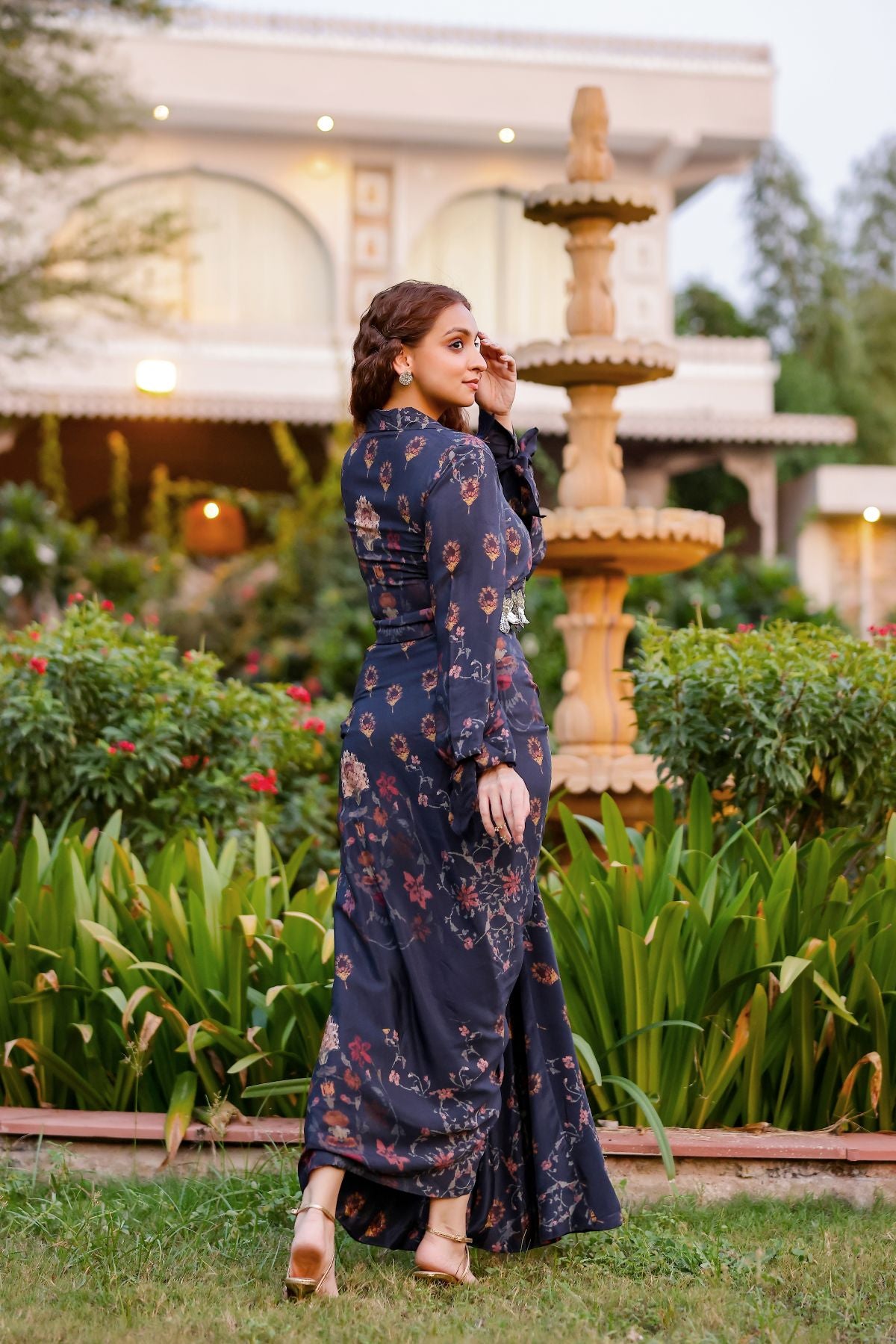 Noor jacket paired with draped skirt