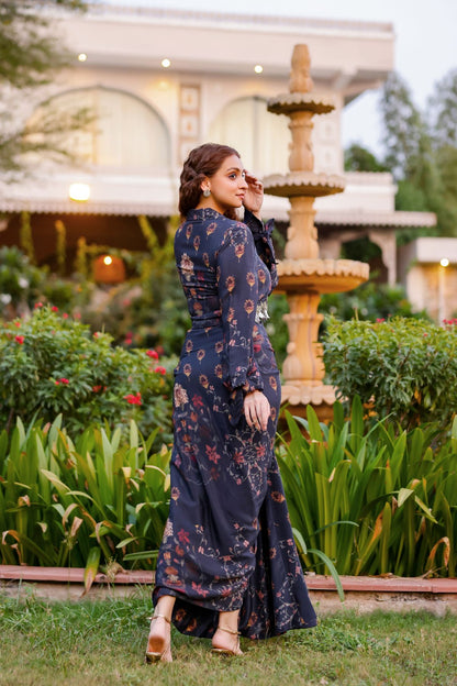 Noor jacket paired with draped skirt