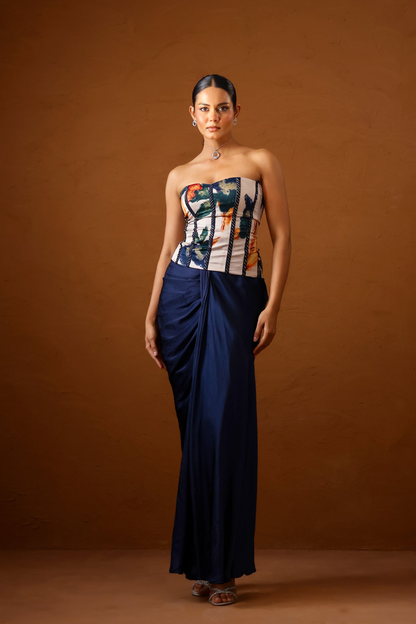 Pardesi Embroidered corset with draped skirt