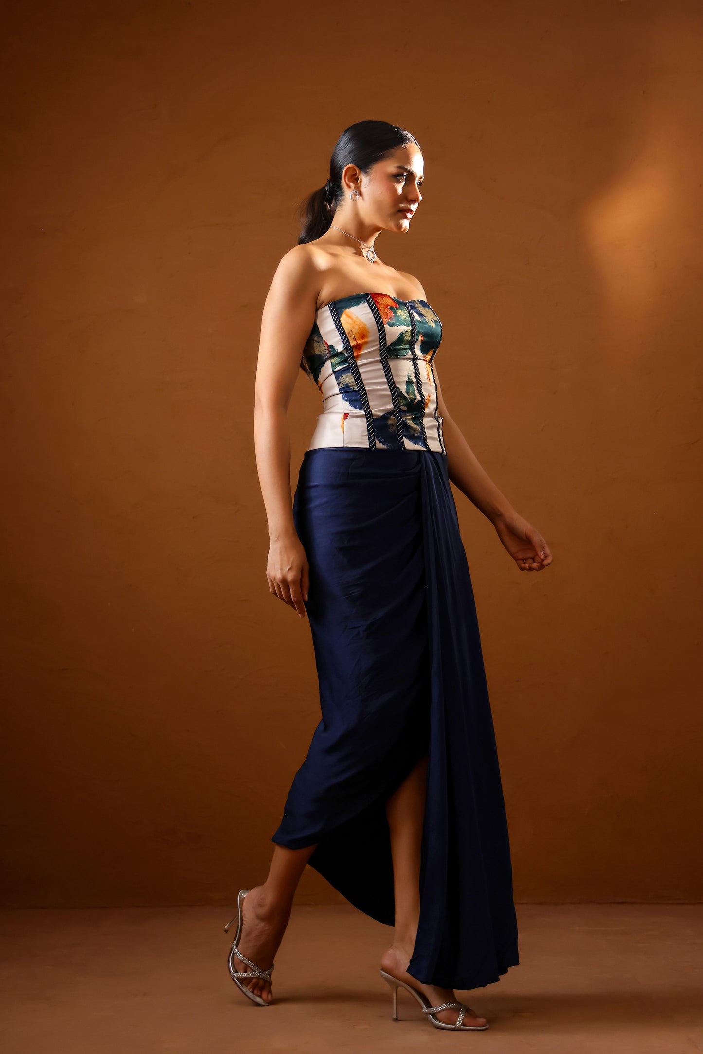 Pardesi Embroidered corset with draped skirt