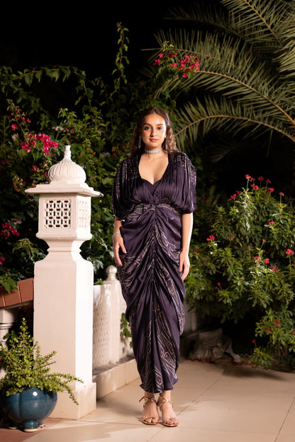 Reet plunge neck kaftan gown paired with a blouse
