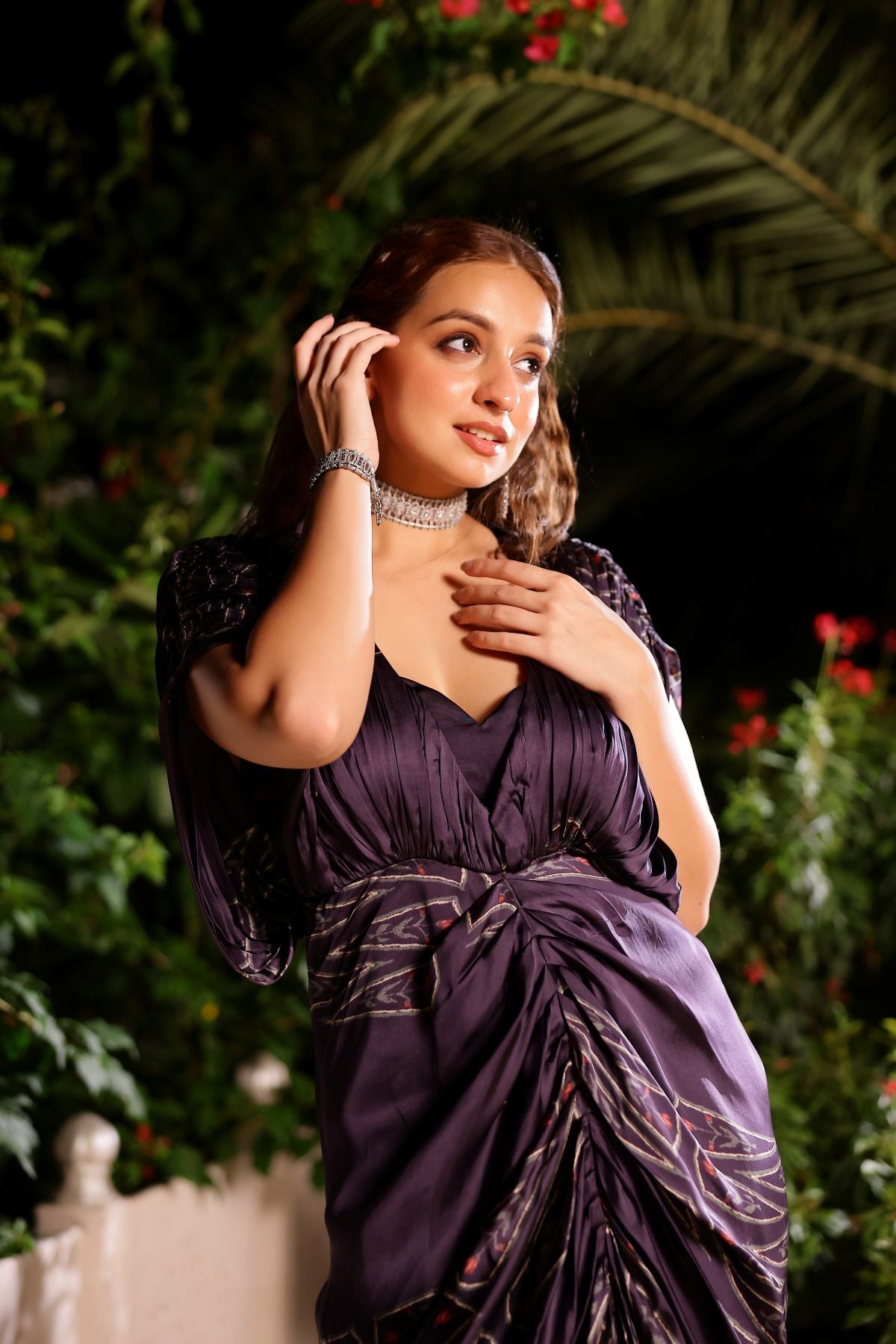 Reet plunge neck kaftan gown paired with a blouse