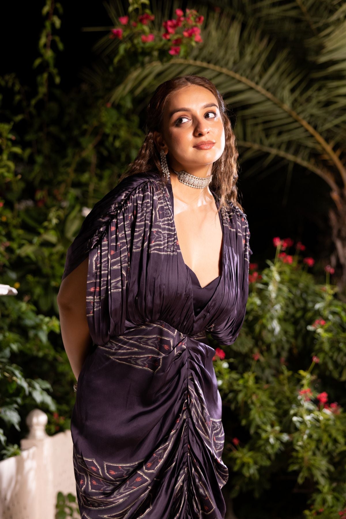 Reet plunge neck kaftan gown paired with a blouse