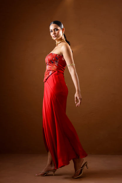 Malabari Embroidered corset with draped skirt