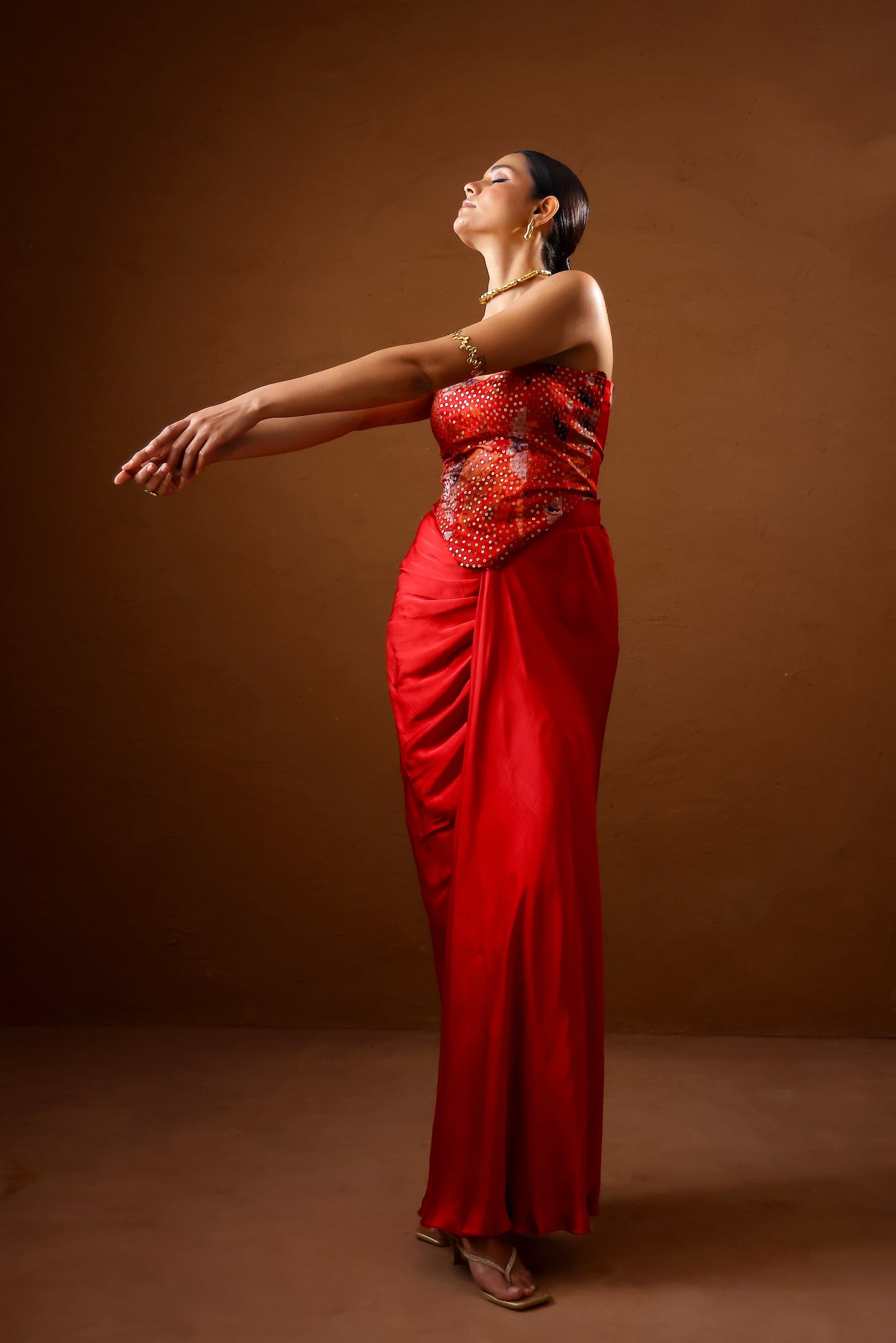 Malabari Embroidered corset with draped skirt