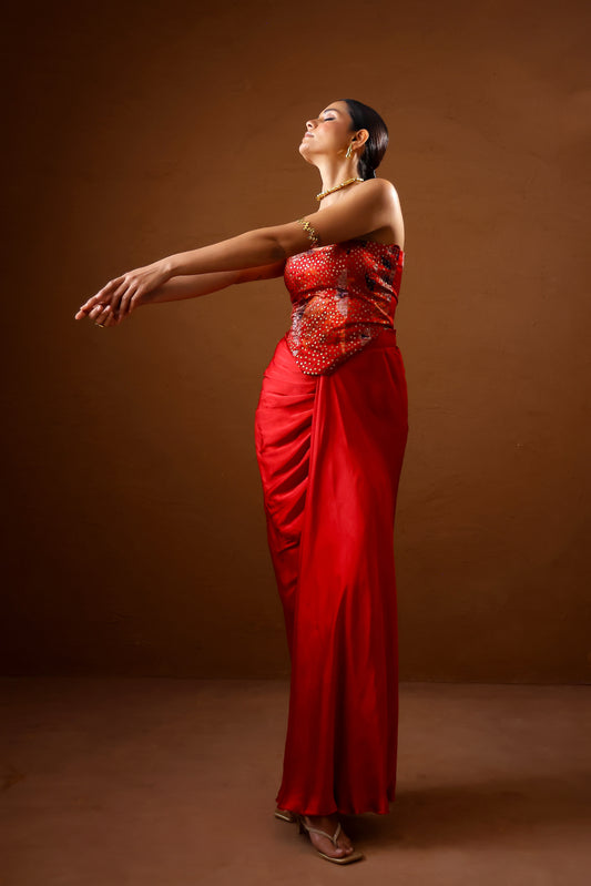 Malabari Embroidered corset with draped skirt