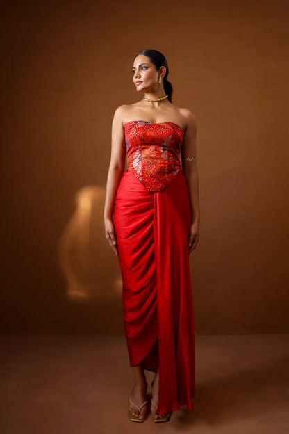 Malabari Embroidered corset with draped skirt