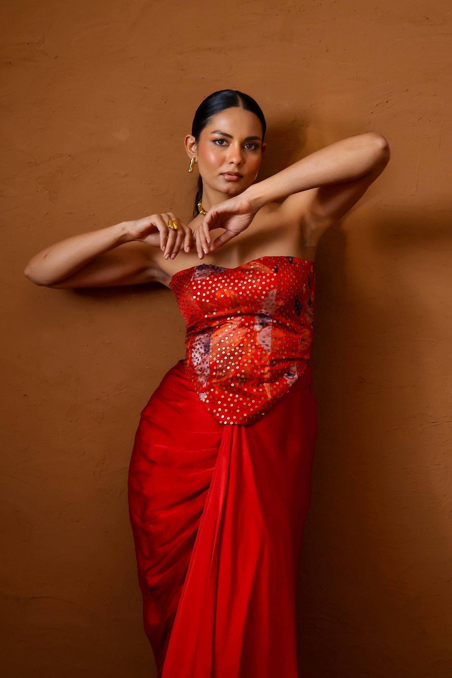 Malabari Embroidered corset with draped skirt