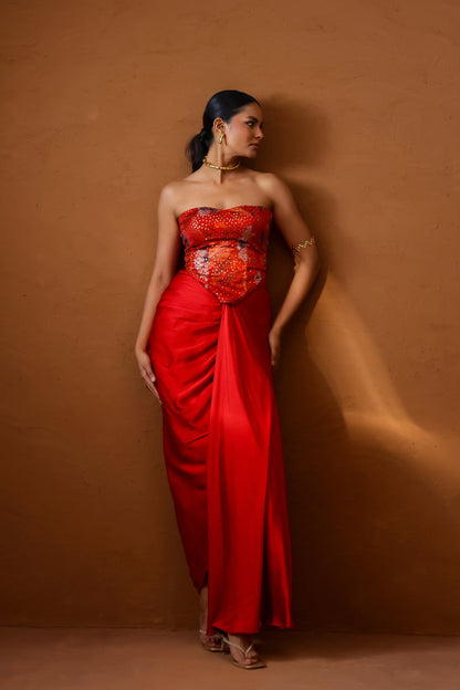 Malabari Embroidered corset with draped skirt