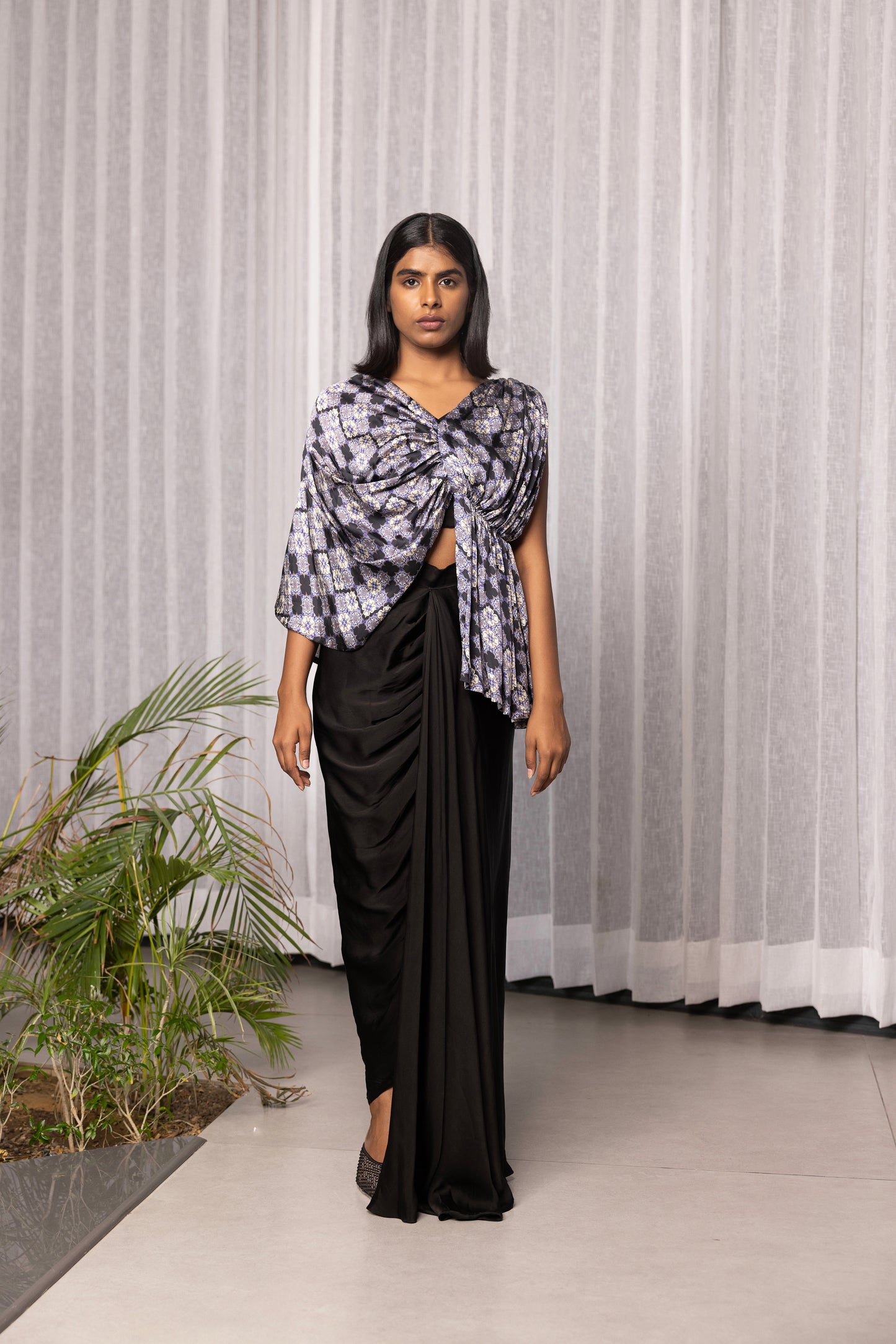 Mosaic draped blouse and skirt