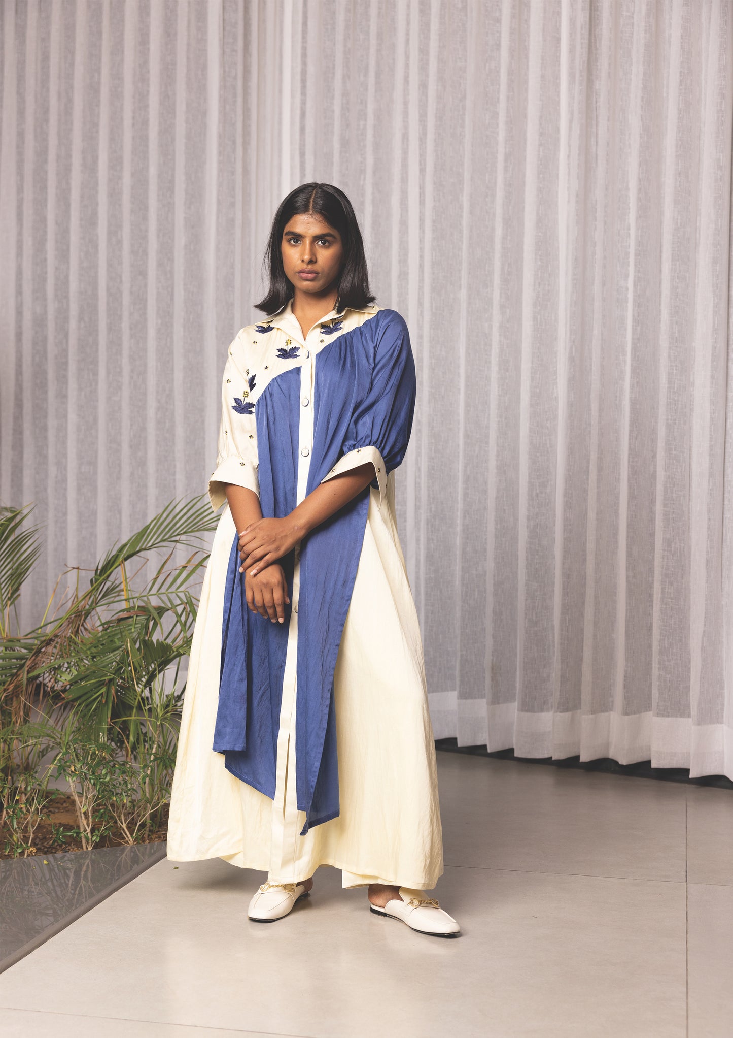 Cobalt color block kurta set